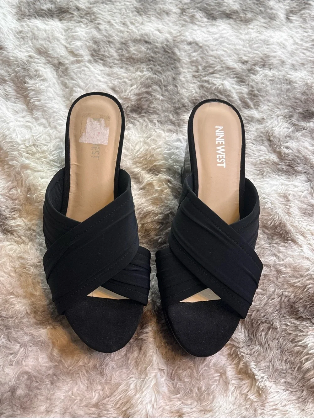 Nine West Black Crisscross Platform Mule Sandals